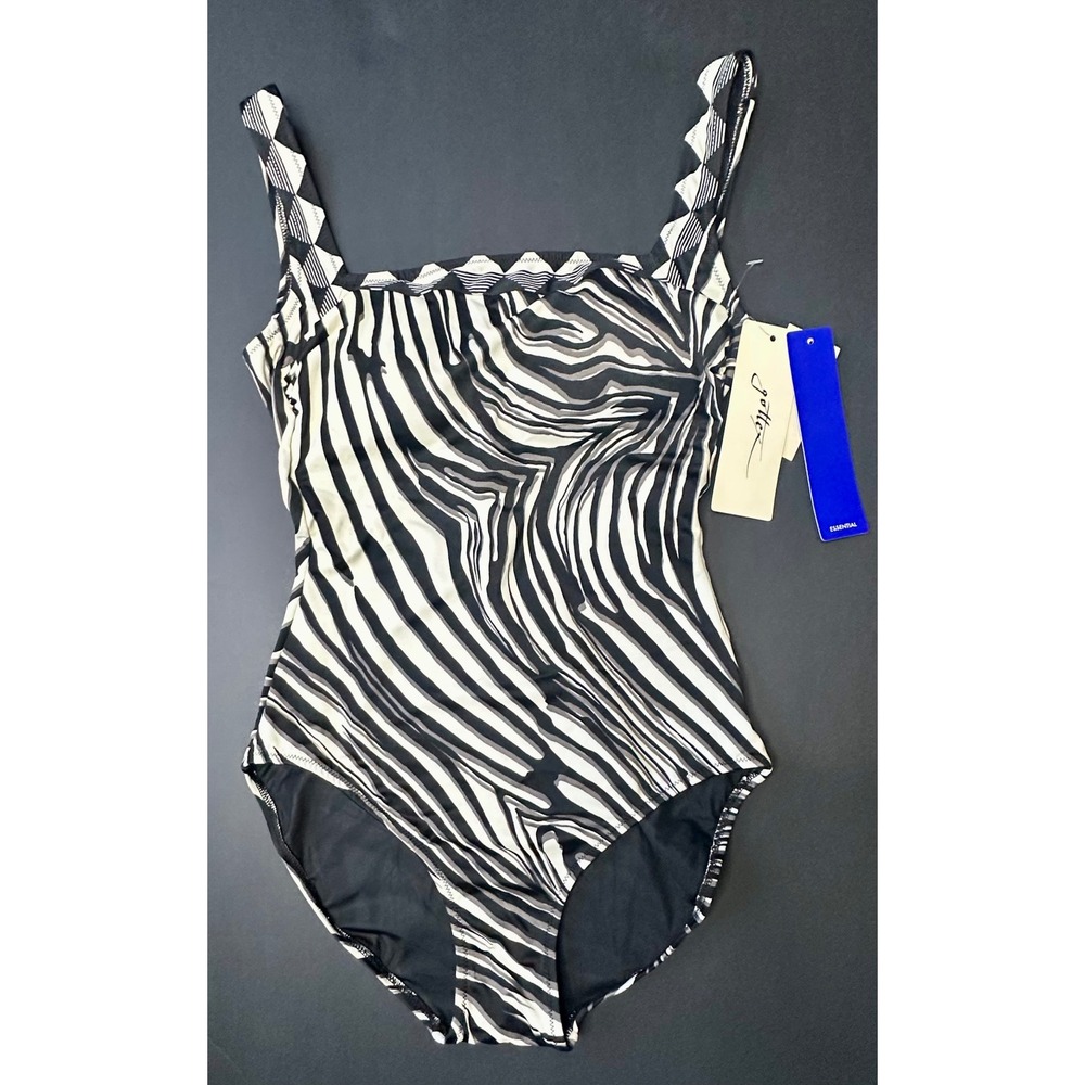 Gottex Womens Zebra Print One Piece Swimsuit Black‎ Ivory M05-172 Size 10 NEW - Picture 2 of 7